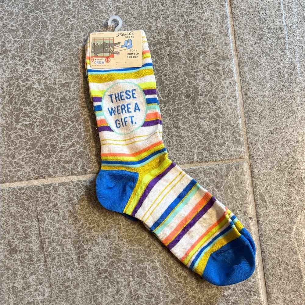 Blue Q Colorful Striped Crew Socks with Blue Accents